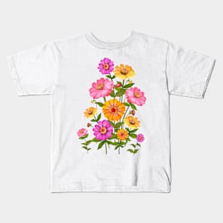 Beautiful zinnia flowering plant illustration Kids T-Shirt